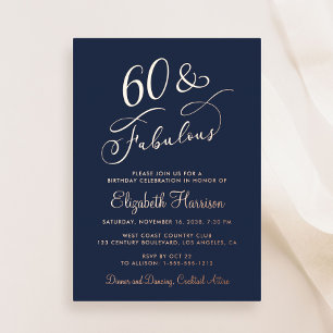 Elegant 60 en fantastisch blauw 60ste verjaardagsf folie uitnodiging