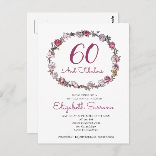Élégant 60 Et Fabuleux Invitations De Fête D'Anniv (Devant / Derrière)