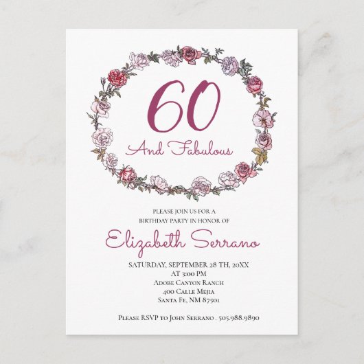 Élégant 60 Et Fabuleux Invitations De Fête D'Anniv (Devant)