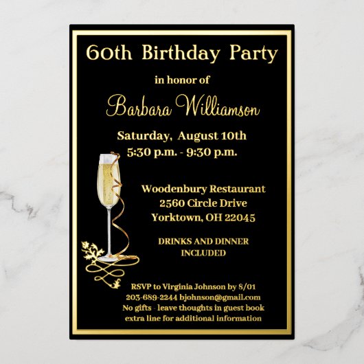 Elegant 60 Zestig Verjaardag ECHT Goud Folie Uitnodiging (Voorkant)