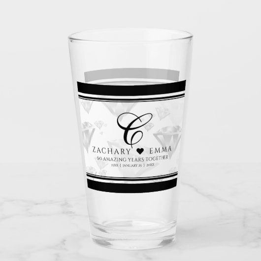 Elegant 60e 75e Diamond Bruiloft Jubileum Glas (Voorkant)