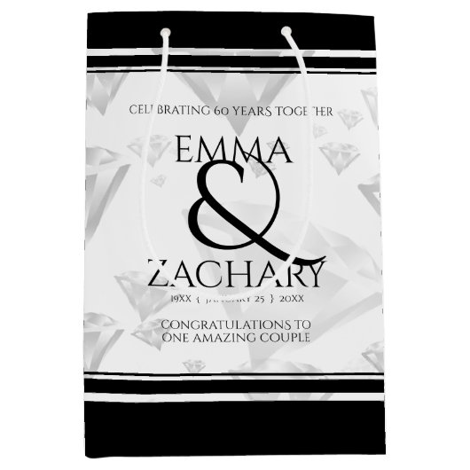 Elegant 60e 75e Diamond Bruiloft Jubileum Medium Cadeauzakje (Voorkant)