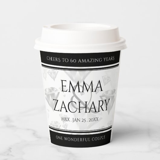 Elegant 60e 75e Diamond Bruiloft Jubileum Papieren Bekers (Achterkant)