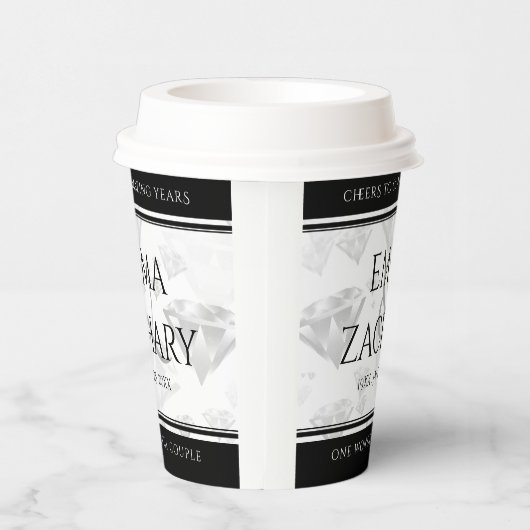 Elegant 60e 75e Diamond Bruiloft Jubileum Papieren Bekers (Rechts)