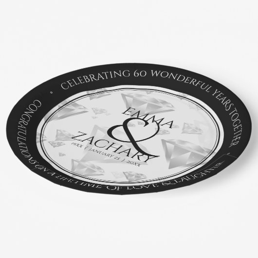 Elegant 60e 75e Diamond Bruiloft Jubileum Papieren Bordje (Gekanteld)