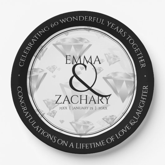 Elegant 60e 75e Diamond Bruiloft Jubileum Papieren Bordje (Voorkant)