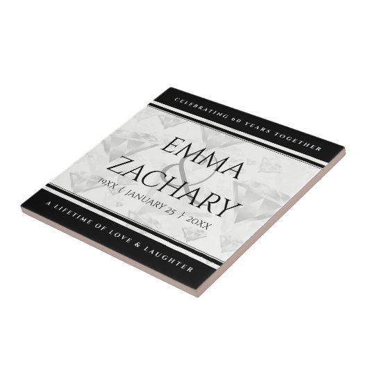 Elegant 60e 75e Diamond Bruiloft Jubileum Tegeltje (Zijkant)