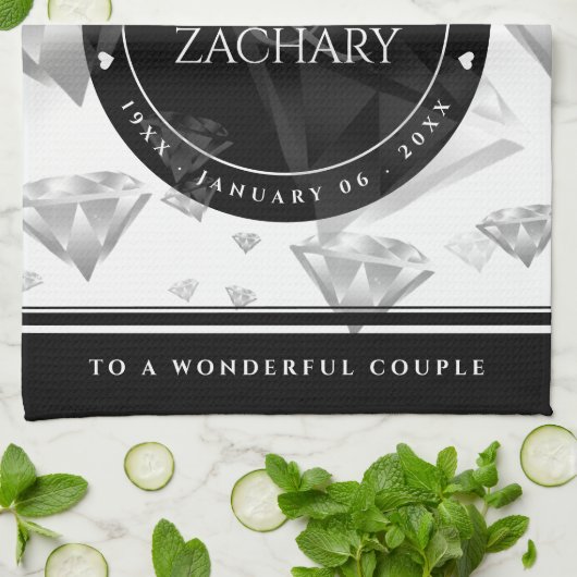 Elegant 60e 75e Diamond Bruiloft Jubileum Theedoek (Gevouwen)