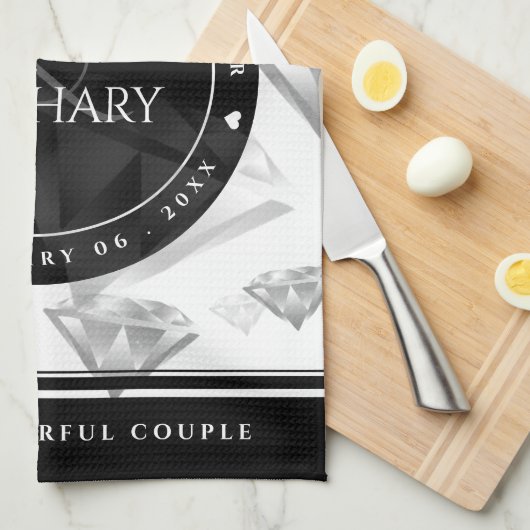 Elegant 60e 75e Diamond Bruiloft Jubileum Theedoek (Quarter Fold)