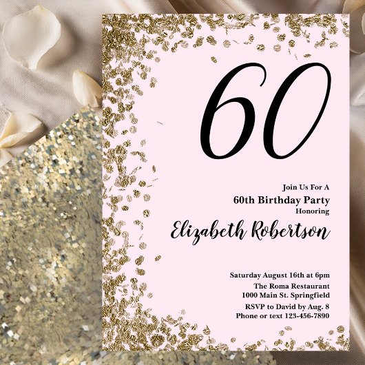 Élégant 60e anniversaire Invitation Pink Gold Sequ