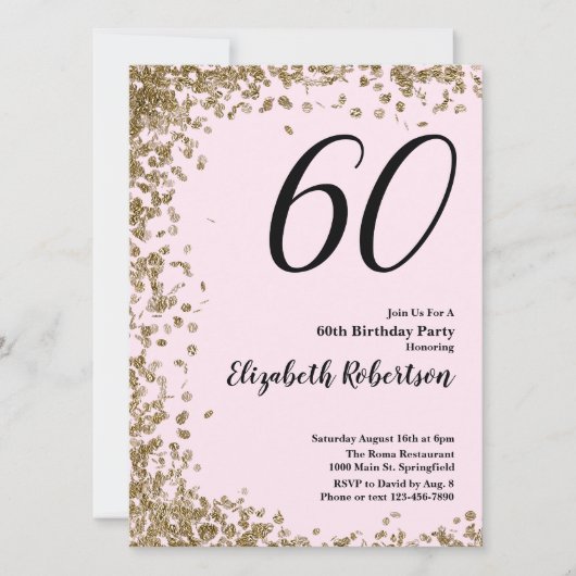 Élégant 60e anniversaire Invitation Pink Gold Sequ (Devant)