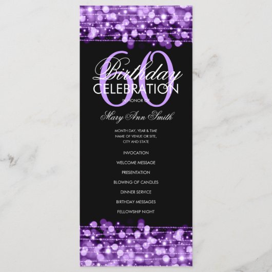 Élégant 60e anniversaire programme de fête violet (Devant)