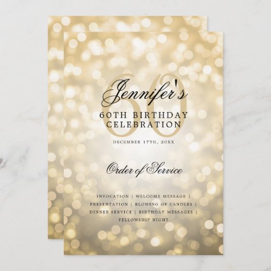 Élégant 60e Anniversaire Programme Gold Bokeh avec (Devant / Derrière)