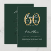 Élégant 60e Anniversaire Programme Gold Green Menu (Devant / Derrière)