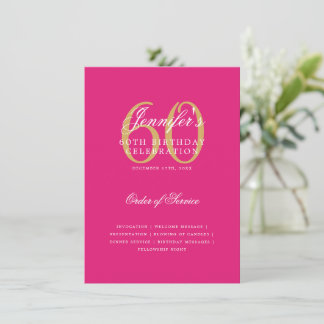 Élégant 60e anniversaire Programme Gold Hot Pink M
