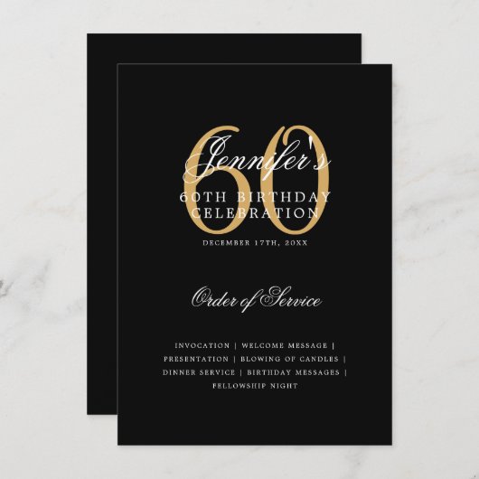 Élégant 60e Anniversaire Programme Gold Noir avec  (Devant / Derrière)
