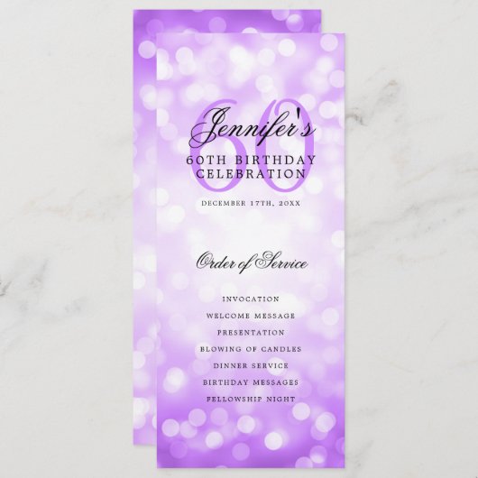 Élégant 60e anniversaire Programme Purple Bokeh (Devant / Derrière)