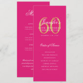 Élégant 60e Programme Gold Hot Pink Menu+Merci (Devant / Derrière)