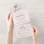 Elegant 60e roze verjaardag all in one uitnodiging (Afscheurbaar)