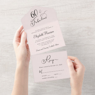 Elegant 60e roze verjaardag all in one uitnodiging