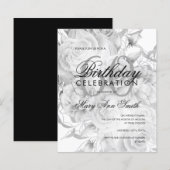 Elegant 60e verjaardag Floral Silver White Invite (Voorkant / Achterkant)