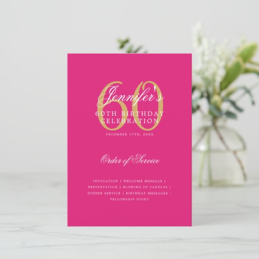 Elegant 60e verjaardag programma Gold Hot Pink Men (Staand voorkant)