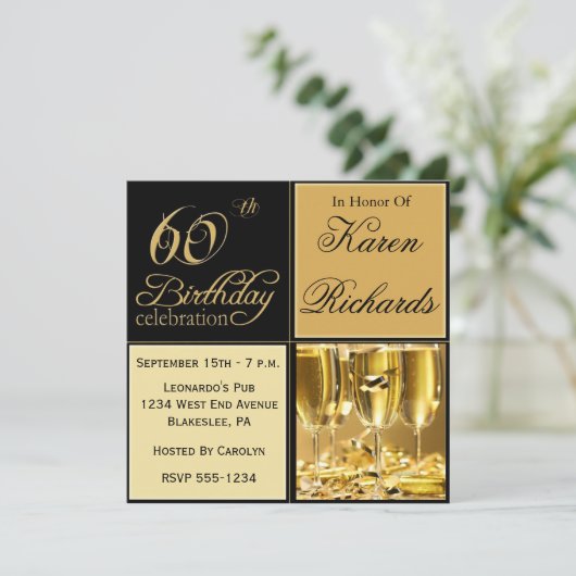Elegant 60e verjaardag Uitnodigingen (Staand voorkant)