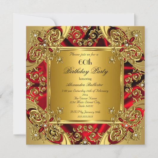 Elegant 60e verjaardag Zijderzijde Ruby Red Gold Kaart (Voorkant)