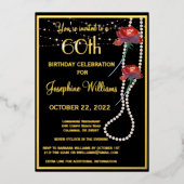 Elegant 60e verjaardag zwart goud folie uitnodiging (Voorkant)
