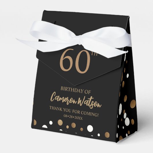 Elegant 60e verjaardag Zwarte gouden Confetti Aang Bedankdoosjes (Voorkant Zijde)
