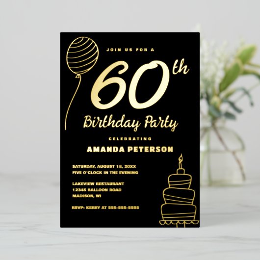Elegant 60ste verjaardagsfeest Echt Goud Folie Uitnodiging (Staand Voorkant)