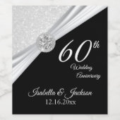 Elegant 60th/75th Diamond Glitter Jubileum Wijn Etiket (Enkel label)