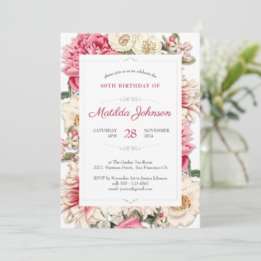 Elegant 60th Birthday Floral Botanical Custom Kaart (Staand voorkant)