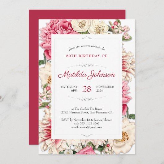 Elegant 60th Birthday Floral Botanical Custom Kaart (Voorkant / Achterkant)