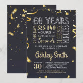 Elegant 60th Birthday Invitation Gold Glitter Kaart (Voorkant / Achterkant)