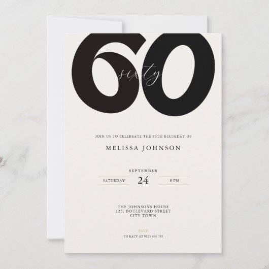 Elegant 60th Birthday Invitation - Minimal Style (Devant)
