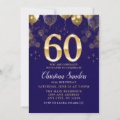 Elegant 60th Birthday Invitation with Gold Ballons (Devant)