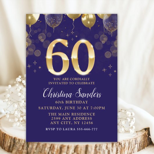 Elegant 60th Birthday Invitation with Gold Ballons