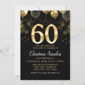 Elegant 60th Birthday Invitation with Gold Ballons Kaart (Voorkant)