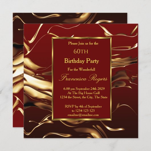 Elegant 60th Birthday Party Gold Burgundy Kaart (Voorkant / Achterkant)