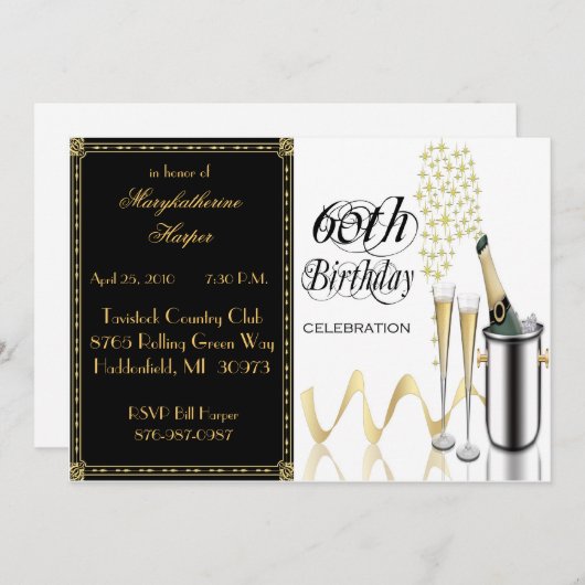 Elegant 60th Birthday Party Invitation Kaart (Voorkant / Achterkant)