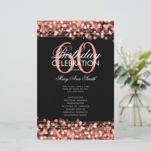 Elegant 60th Birthday Party Program Roos Gold Menu (Staand voorkant)