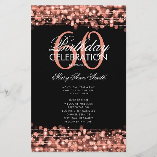Elegant 60th Birthday Party Program Roos Gold Menu (Voorkant)