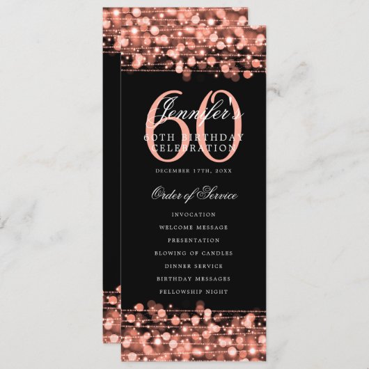 Elegant 60th Birthday Party Program Roos Gold Menu Kaart (Voorkant / Achterkant)