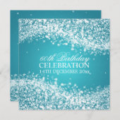 Elegant 60th Birthday Party Sparging Wave Blue Kaart (Voorkant / Achterkant)