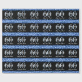 Elegant 60th Birthday Party Sparkles Blue Cadeaupapier (Vlak)