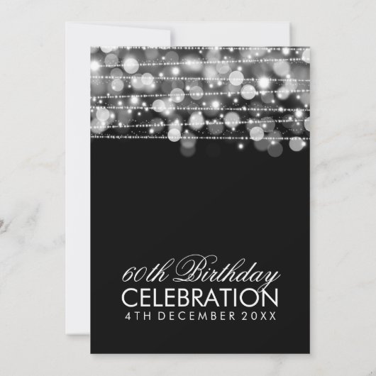 Elegant 60th Birthday Party Sparkles Silver Kaart (Achterkant)