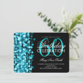 Elegant 60th Birthday Party Sparkles Turquoise Kaart (Staand voorkant)