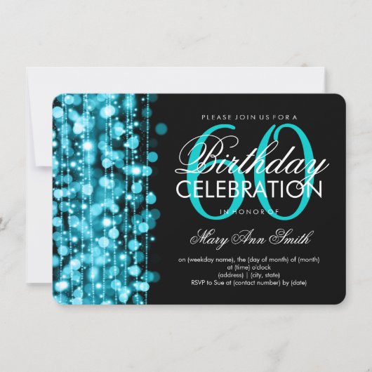 Elegant 60th Birthday Party Sparkles Turquoise Kaart (Voorkant)
