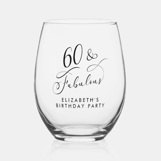 Elegant 60th Birthday Party Wijnglas Zonder Voet (Voorkant)